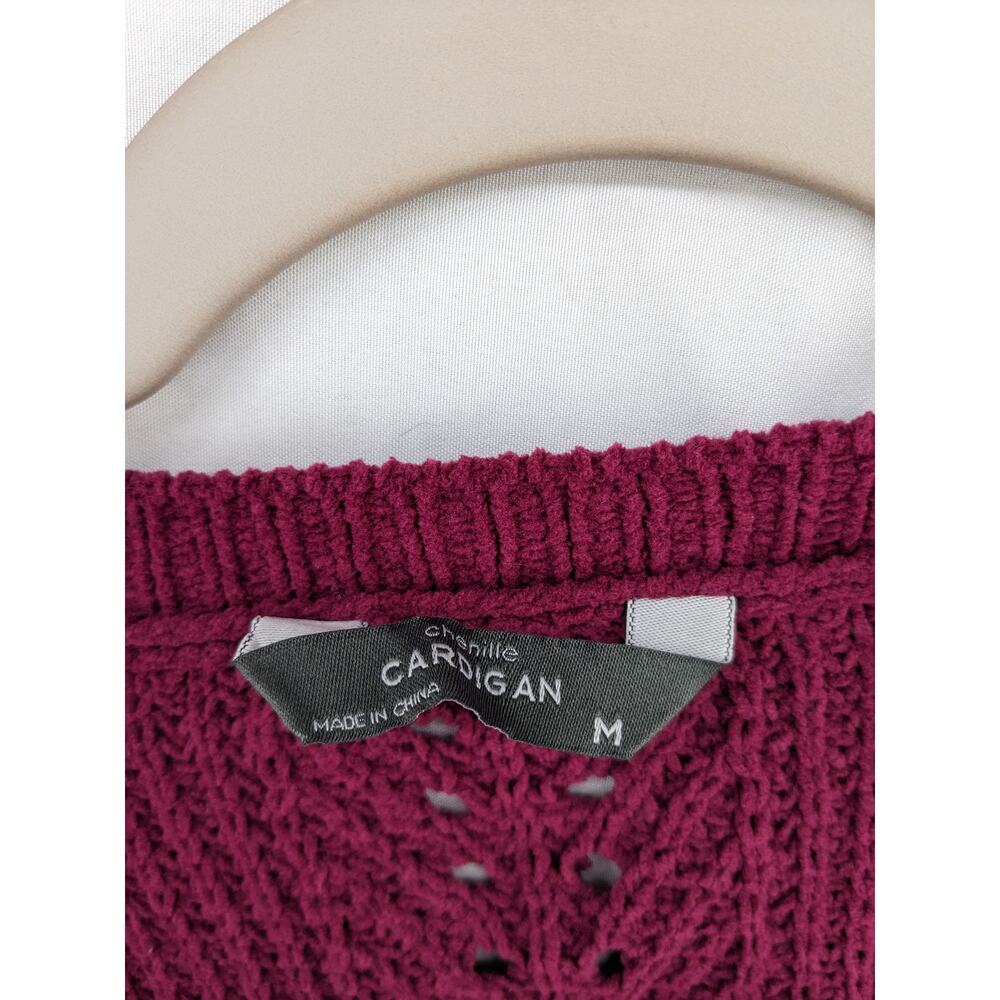 Members Mark Chenille Cardigan Sweater M Raspberry Red Open Front Cutouts‎ Soft - Picture 4 of 12